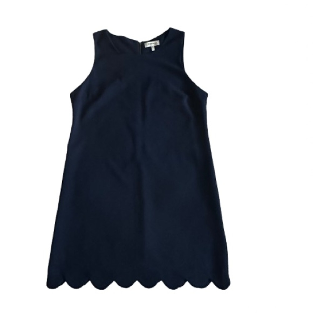 Monteau Women's L Navy Lined Sleeveless Above Knee Scalloped Hem Relaxed Dress - Picture 8 of 14